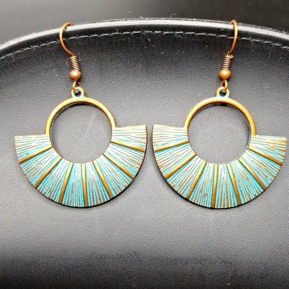 Boho Bronze drop Fan shape Earrings